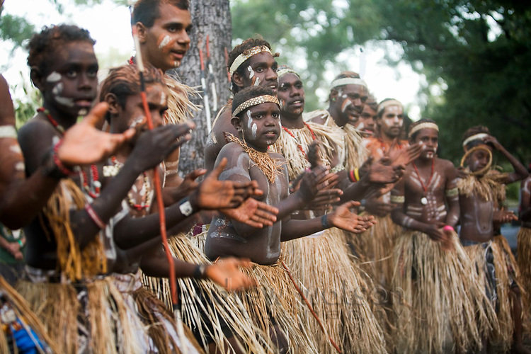 Lockhart River dance troupe at the Laura Aboriginal Dance Festival. Laura, Queensland, Australia. COPYRIGHT:© Andrew Watson